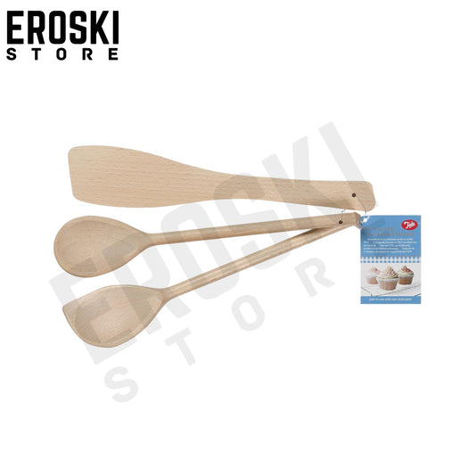 Set of 3 x 12" (300mm) Beech wood Wooden Spoon with Corner